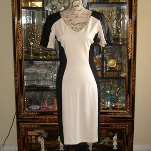 XOXO BLACK & WHITE FAUX LEATHER SHOULDER/SLEEVES DRESS 11/12